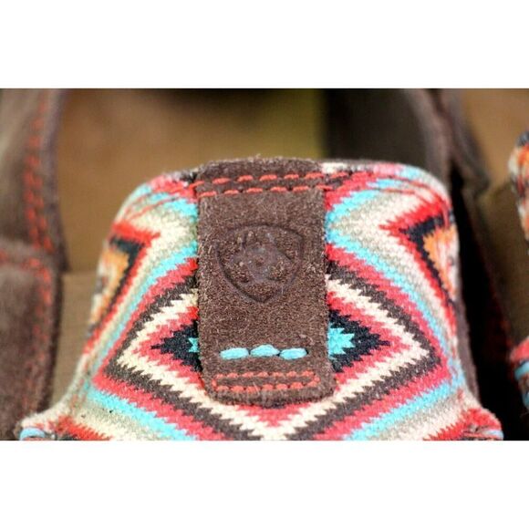 Ariat BROWN SUEDE MULTICOLOR TAPESTRY ROUND TOE COMFORT LOAFER FLATS SHOES 7.5 - Picture 7 of 11